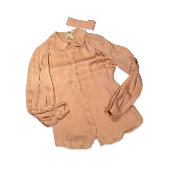 Vintage Giorgio Armani Italian Silk Blouse with Peter Pan Collar - Size Small - Picture 8 of 16